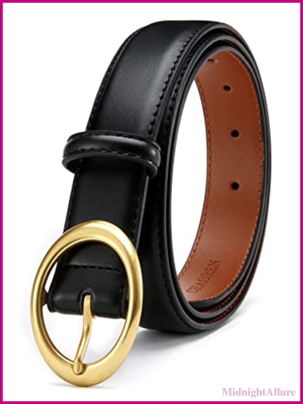 Womens Leather Belt Gold Oval Buckle Jeans Dress Casual 1.15in Wide